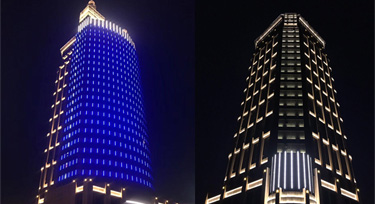 國亭大廈亮化工程順利亮燈 512外控線條燈格外顯眼